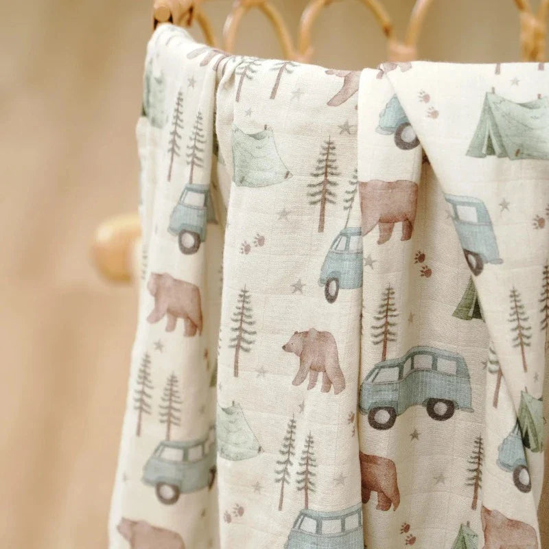 2 Layers Bamboo Cotton Muslin Swaddle Blankets - Just Kidding Store