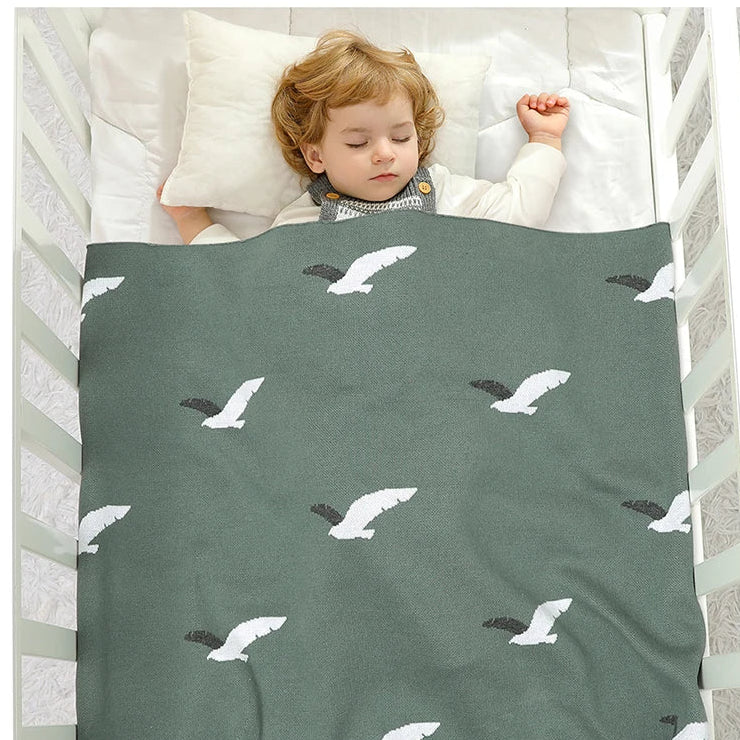 Seagulls Cotton Knitted Baby Nursery Blanket - Just Kidding Store
