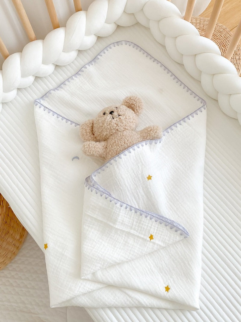 Embroidered Muslin Swaddle -  Baby Blanket - Just Kidding Store