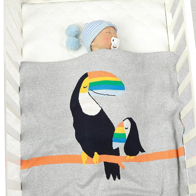 Toucans Cotton Knitted Baby Kids Nursery Blanket - Just Kidding Store