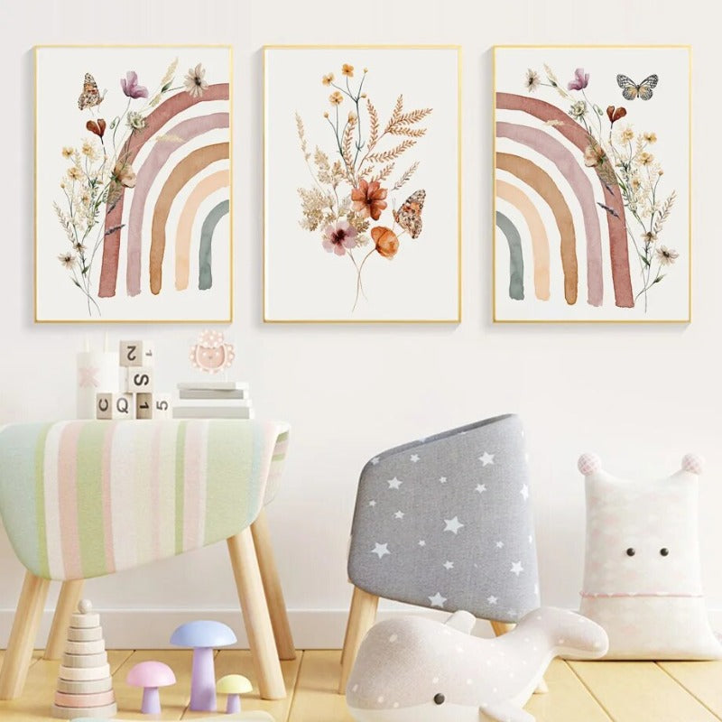 Wildflowers Boho Rainbow Personalised Canvas Posters - Just Kidding Store