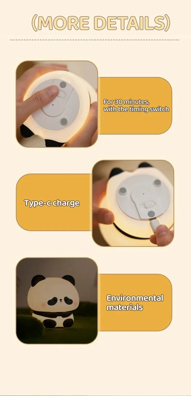 Baby Panda LED Night Light - Tap Control Lamp