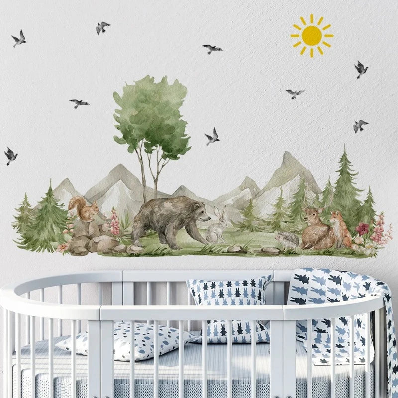 XL Wildlife Forest Landscape Nursery Childrens Wall Decal - Just Kidding Store