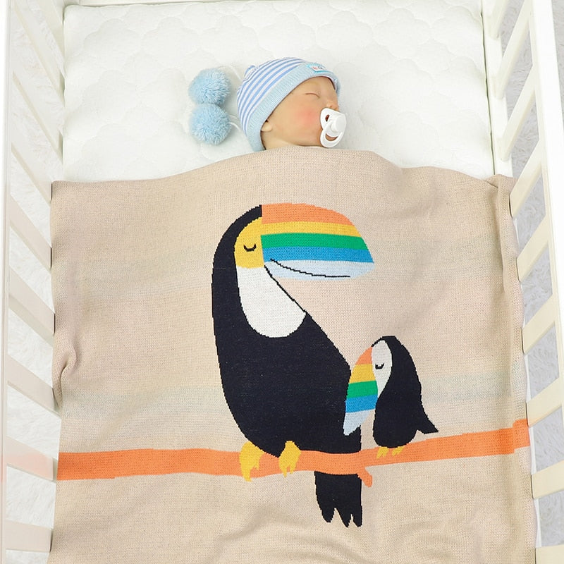 Toucans Cotton Knitted Baby Kids Nursery Blanket - Just Kidding Store