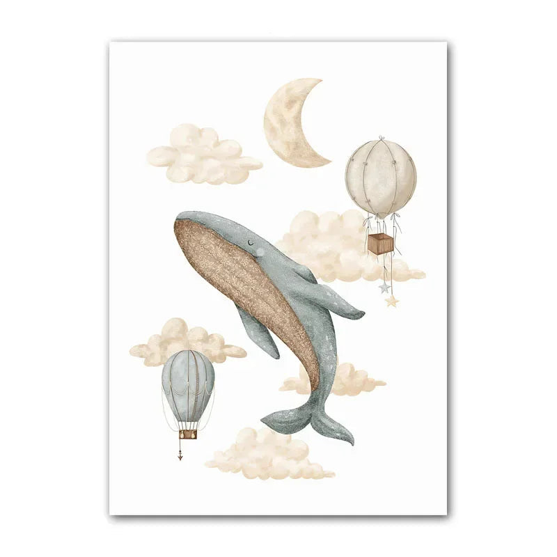 Watercolour Celestial Whales Nursery Canvas Prints - Just Kidding Store