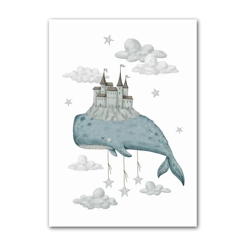 Watercolour Celestial Whales Nursery Canvas Prints - Just Kidding Store