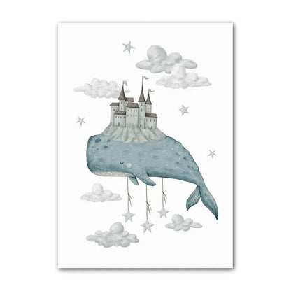 Watercolour Celestial Whales Nursery Canvas Prints - Just Kidding Store