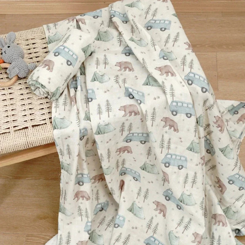 2 Layers Bamboo Cotton Muslin Swaddle Blankets - Just Kidding Store