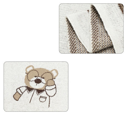 Professor Bear Cotton Knitted Baby Nursery Blanket - Just Kidding Store