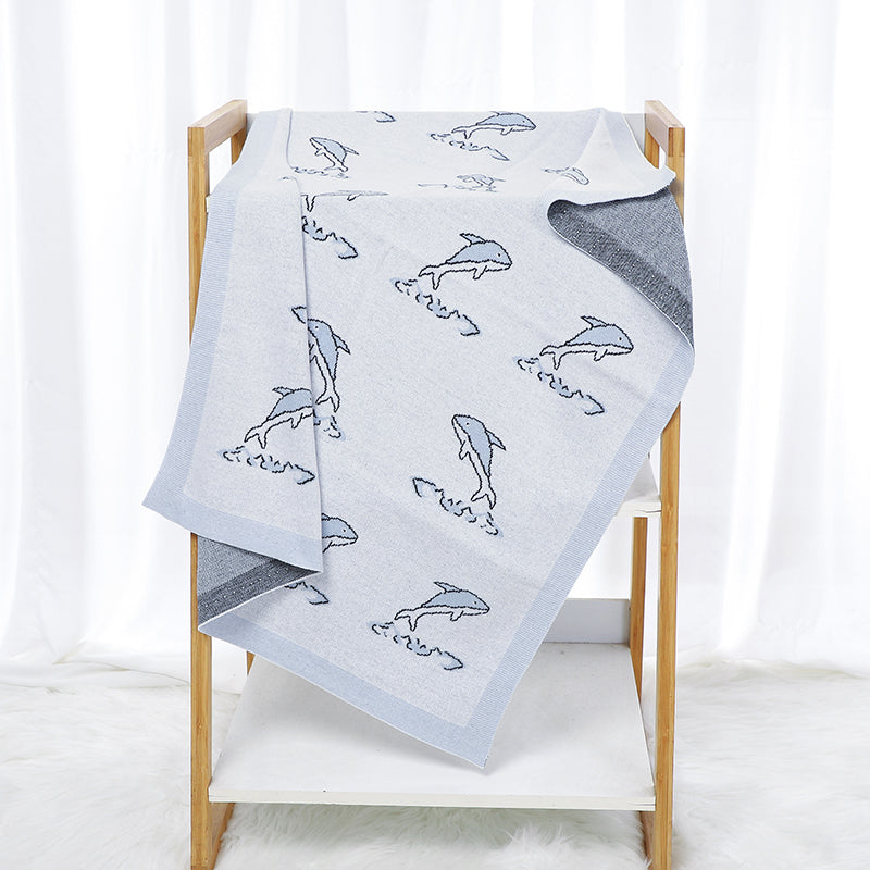 Dolphin Cotton Knitted Baby Children Nursery Blanket - Just Kidding Store