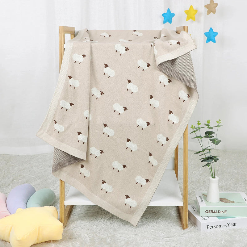 White Sheep Cotton Knitted Blanket - Just Kidding Store