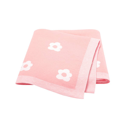 White Flower Cotton Knitted Baby Nursery Blanket - Just Kidding Store