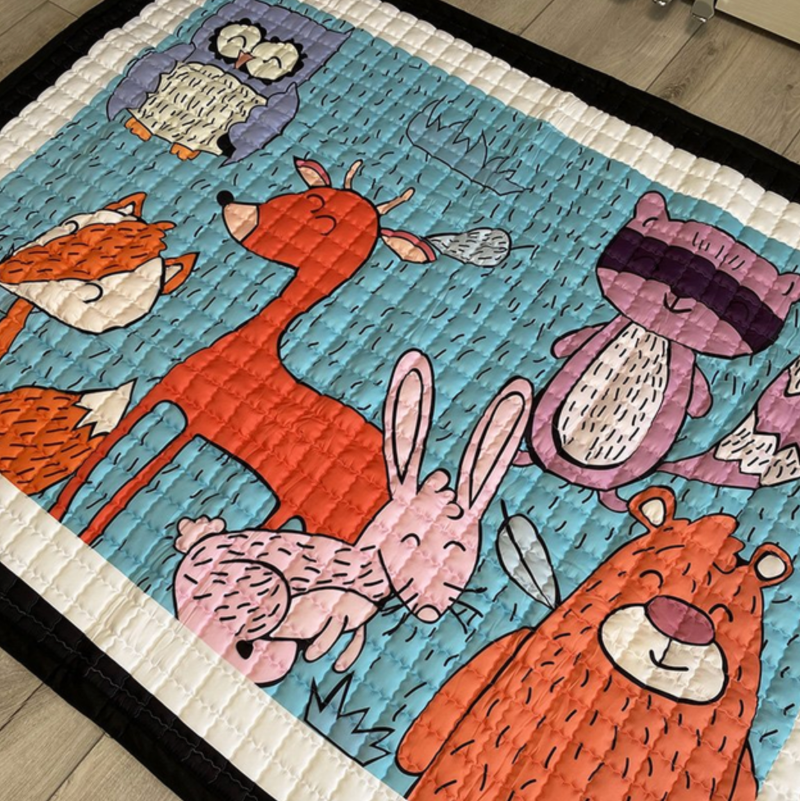 Oversized Play Mat - Quilted Anti Skid Carpet - Forest Friends - Just Kidding Store