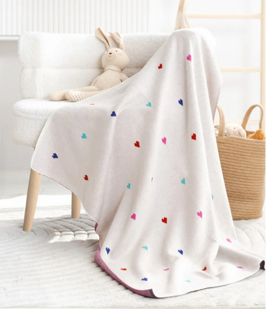 Mini Hearts Cotton Knitted Baby Blanket - Just Kidding Store