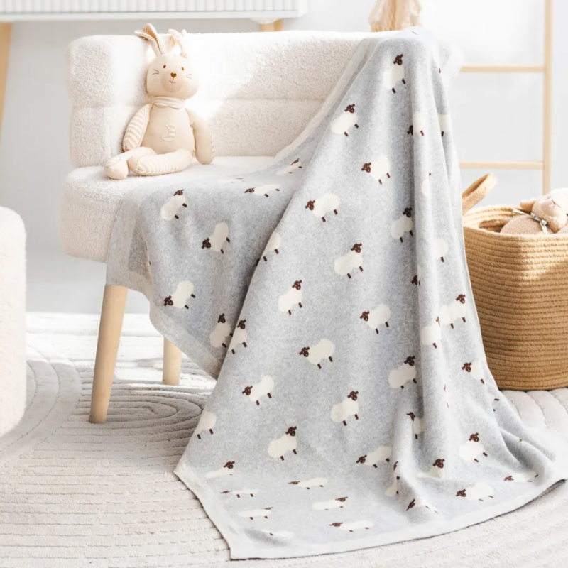 Sheep Baby Kids Cotton Knitted Blanket - Just Kidding Store