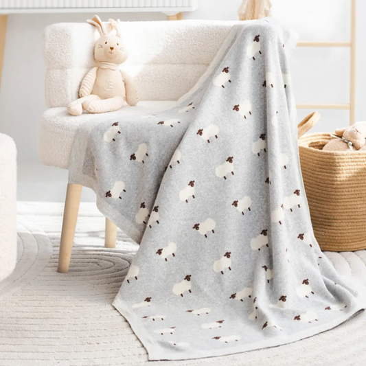 Sheep Baby Kids Cotton Knitted Blanket - Just Kidding Store