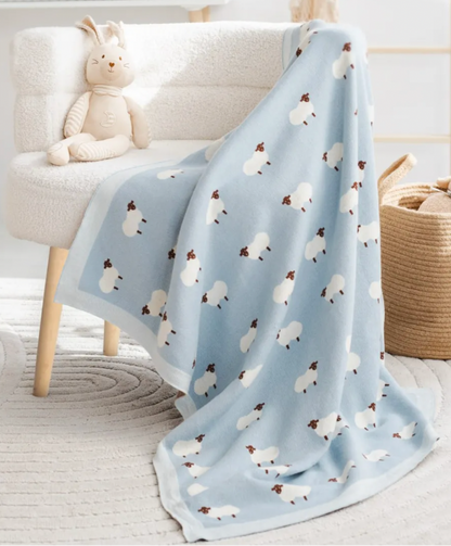 White Sheep Cotton Knitted Blanket - Just Kidding Store