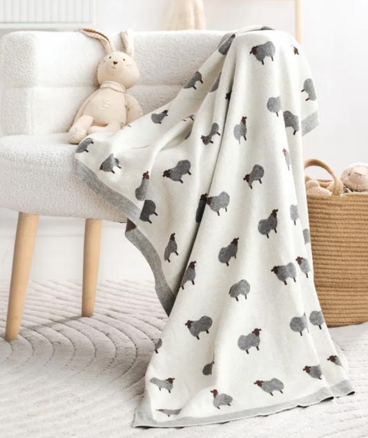 White Sheep Cotton Knitted Blanket - Just Kidding Store