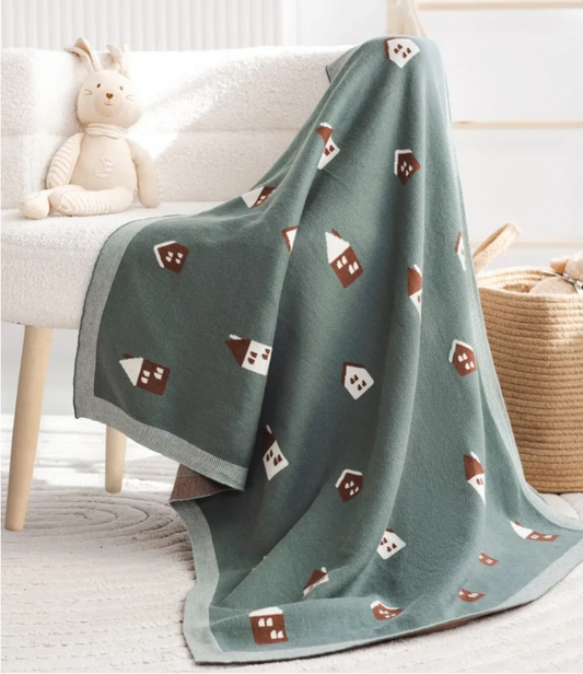 Brown House Cotton Baby Kids Knitted Blanket - Just Kidding Store