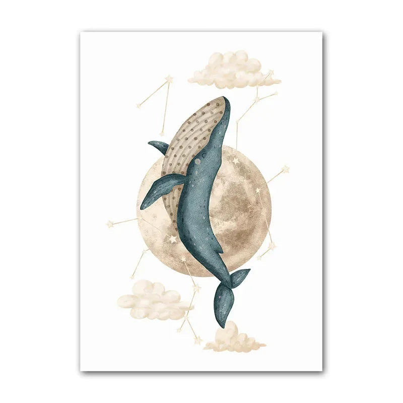 Watercolour Celestial Whales Nursery Canvas Prints - Just Kidding Store
