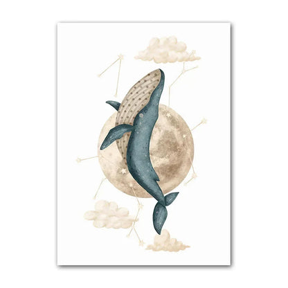 Watercolour Celestial Whales Nursery Canvas Prints - Just Kidding Store