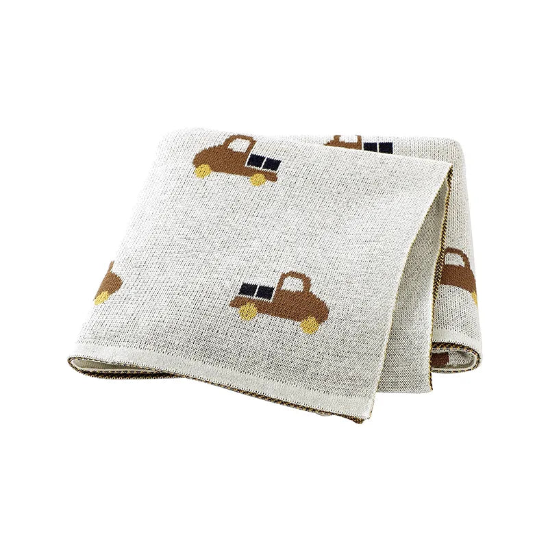 Brown Truck Cotton Knitted Baby Children Blanket - Just Kidding Store