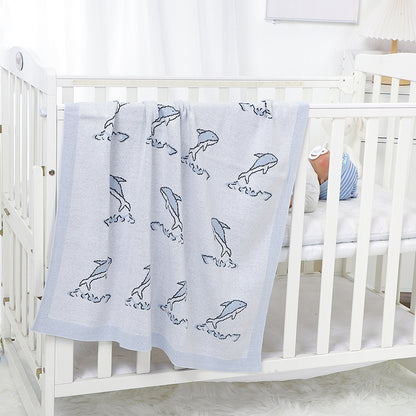 Dolphin Cotton Knitted Baby Children Nursery Blanket - Just Kidding Store
