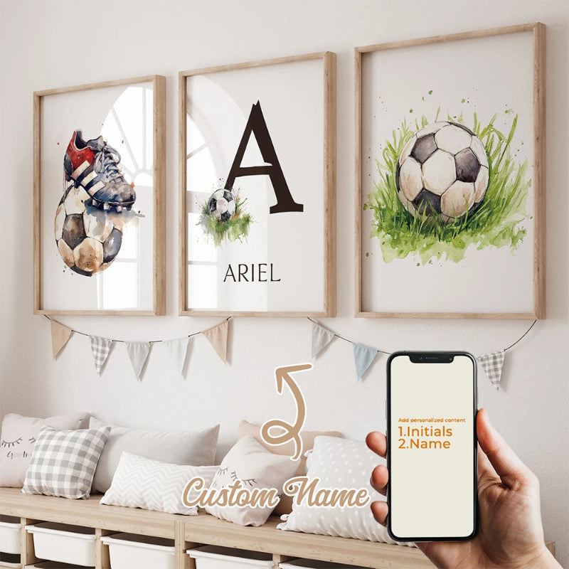 3pcs Personalized Custom Name Football Canvas Poster - Just Kidding Store