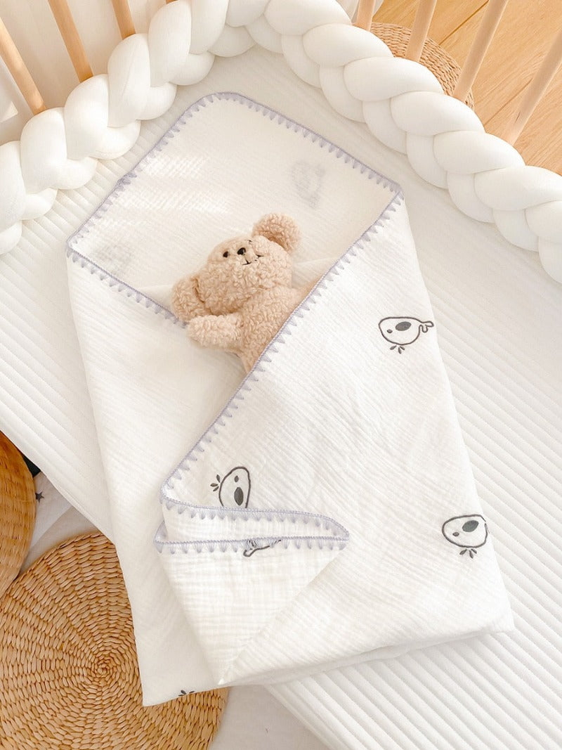 Embroidered Muslin Swaddle -  Baby Blanket - Just Kidding Store