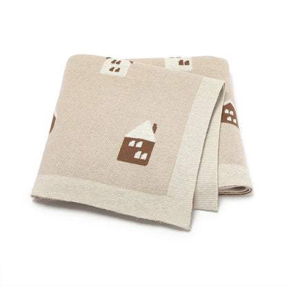 Brown House Cotton Baby Kids Knitted Blanket - Just Kidding Store