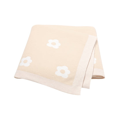White Flower Cotton Knitted Baby Nursery Blanket - Just Kidding Store