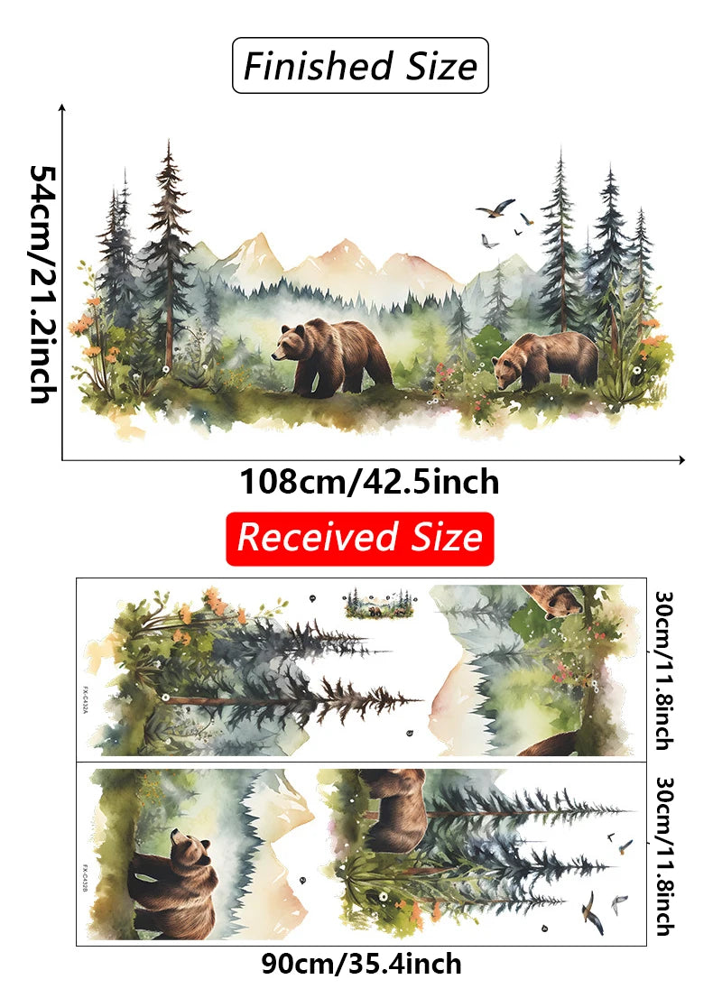 Grizzly Wildlife Forest Landscape Wall Decal - Just Kidding Store