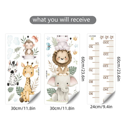 Safari Animals Height Measure Decal - Growth Chart Sticker - Just Kidding Store