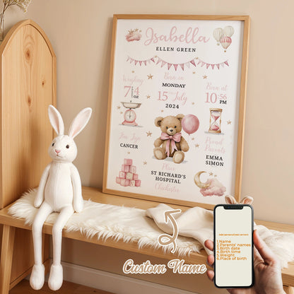 Personalised Birth Stats Canvas Print - Just Kidding Store