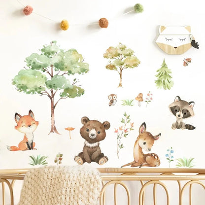 Watercolor Woodland Cartoon Animals Wall Decal - Just Kidding Store