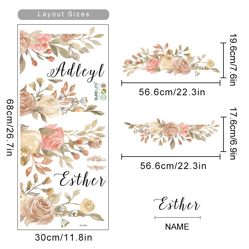 Custom Name Floral Wreath Wall Sticker - Just Kidding Store