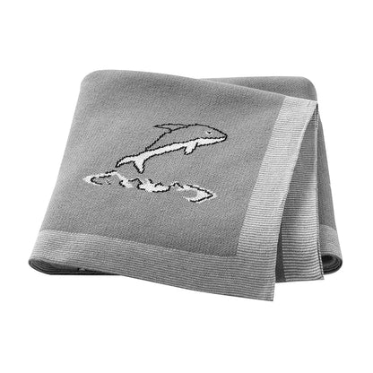 Dolphin Cotton Knitted Baby Children Nursery Blanket - Just Kidding Store
