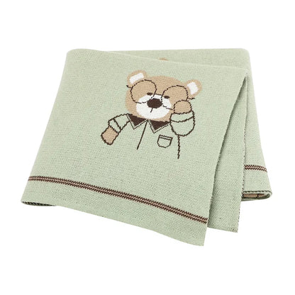 Professor Bear Cotton Knitted Baby Nursery Blanket - Just Kidding Store