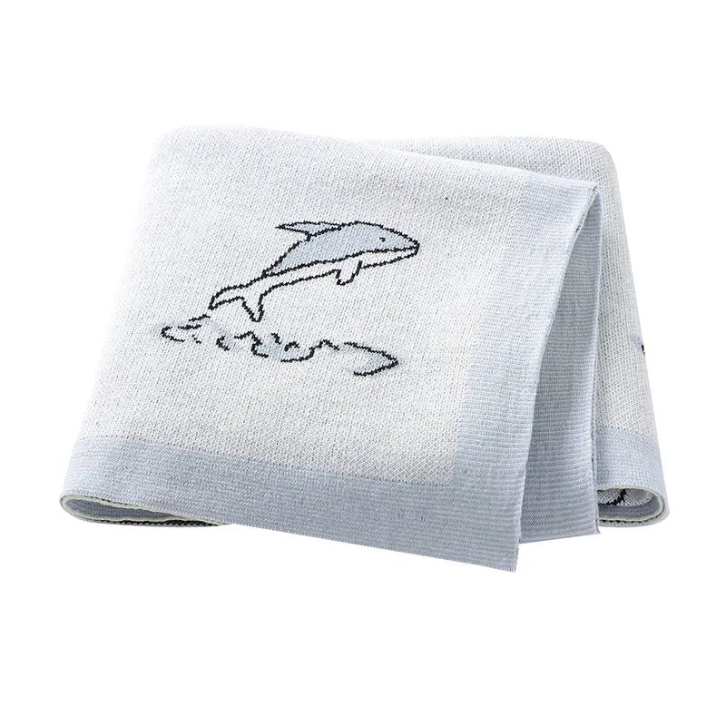 Dolphin Cotton Knitted Baby Children Nursery Blanket - Just Kidding Store