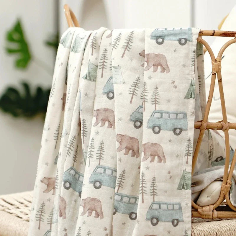 2 Layers Bamboo Cotton Muslin Swaddle Blankets - Just Kidding Store