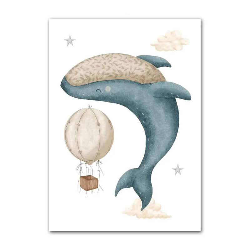 Watercolour Celestial Whales Nursery Canvas Prints - Just Kidding Store