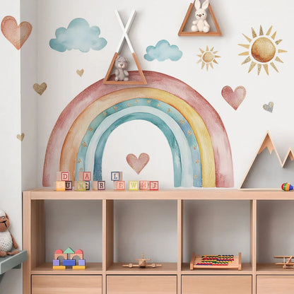 Watercolor Rainbow Sun Cloud Wall Sticker - Just Kidding Store