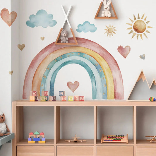 Watercolor Rainbow Sun Cloud Wall Sticker - Just Kidding Store