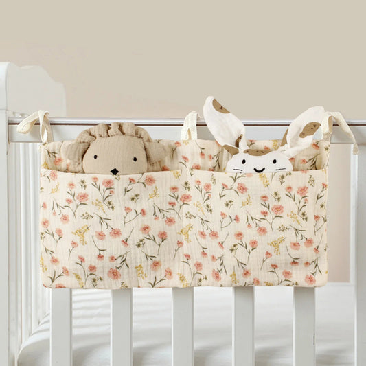 Muslin Crib Pocket Organizer – Soft Cotton Nursery Storage - Just Kidding Store