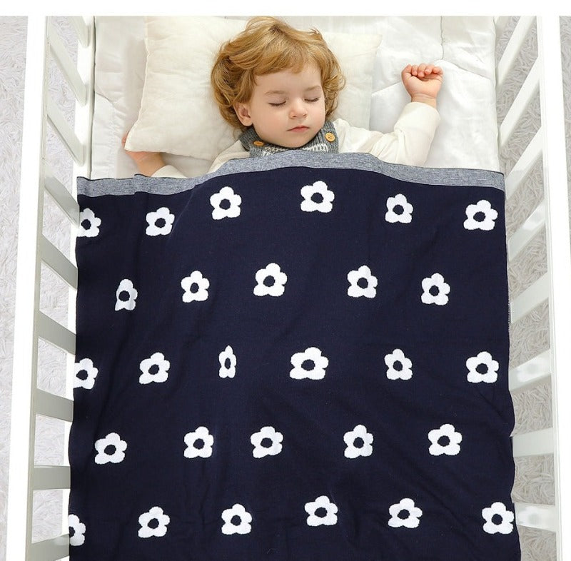 White Flower Cotton Baby Nursery Knitted Blanket - Just Kidding Store