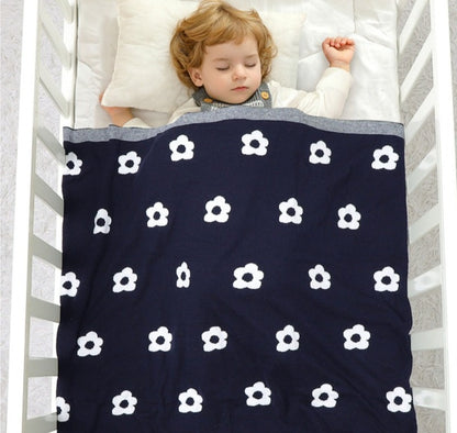 White Flower Cotton Knitted Baby Nursery Blanket - Just Kidding Store