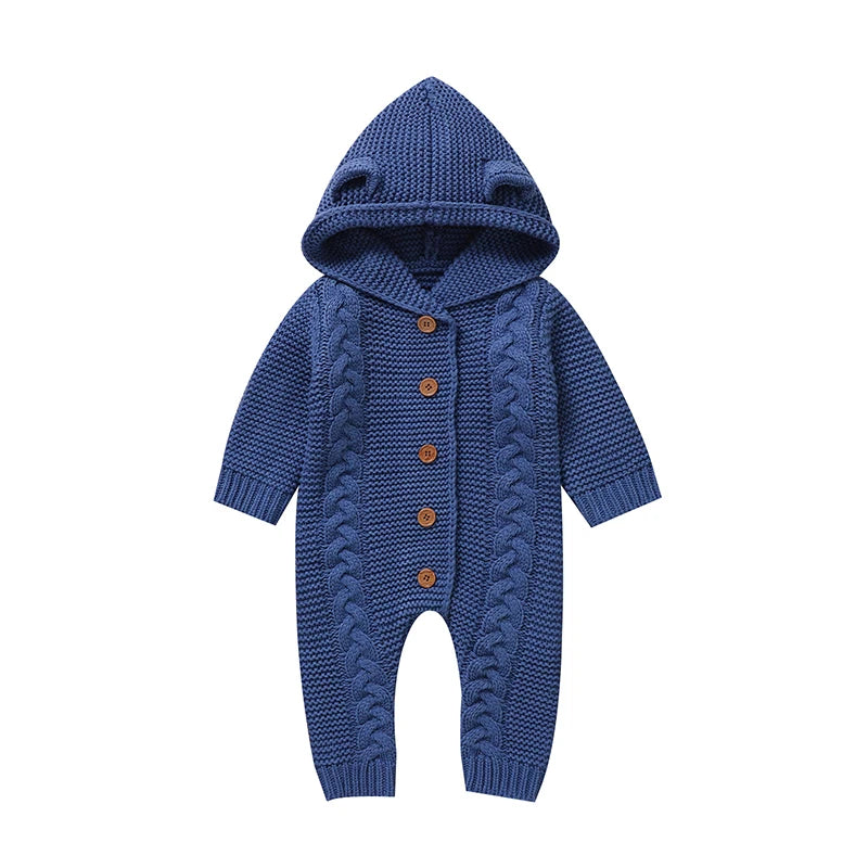 Hooded Baby Infant Winter Knitted Jumpsuit - Just Kidding Store