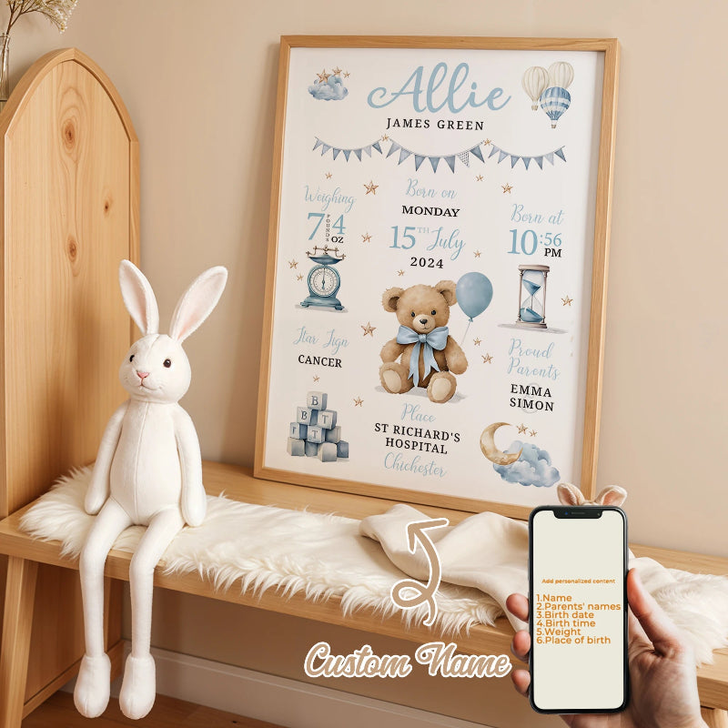 Personalised Birth Stats Canvas Print - Just Kidding Store
