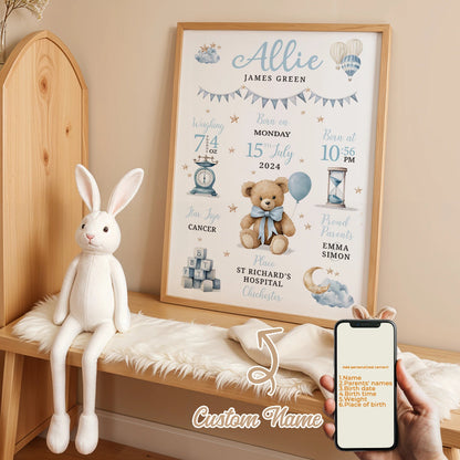 Personalised Birth Stats Canvas Print - Just Kidding Store