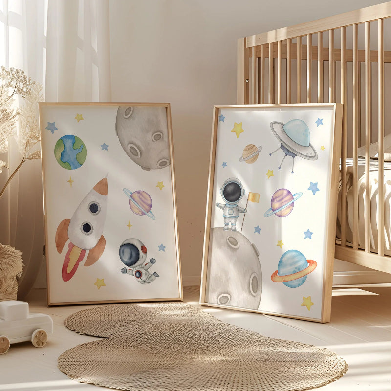 Space Adventure Custom Name Canvas Posters Set - Just Kidding Store